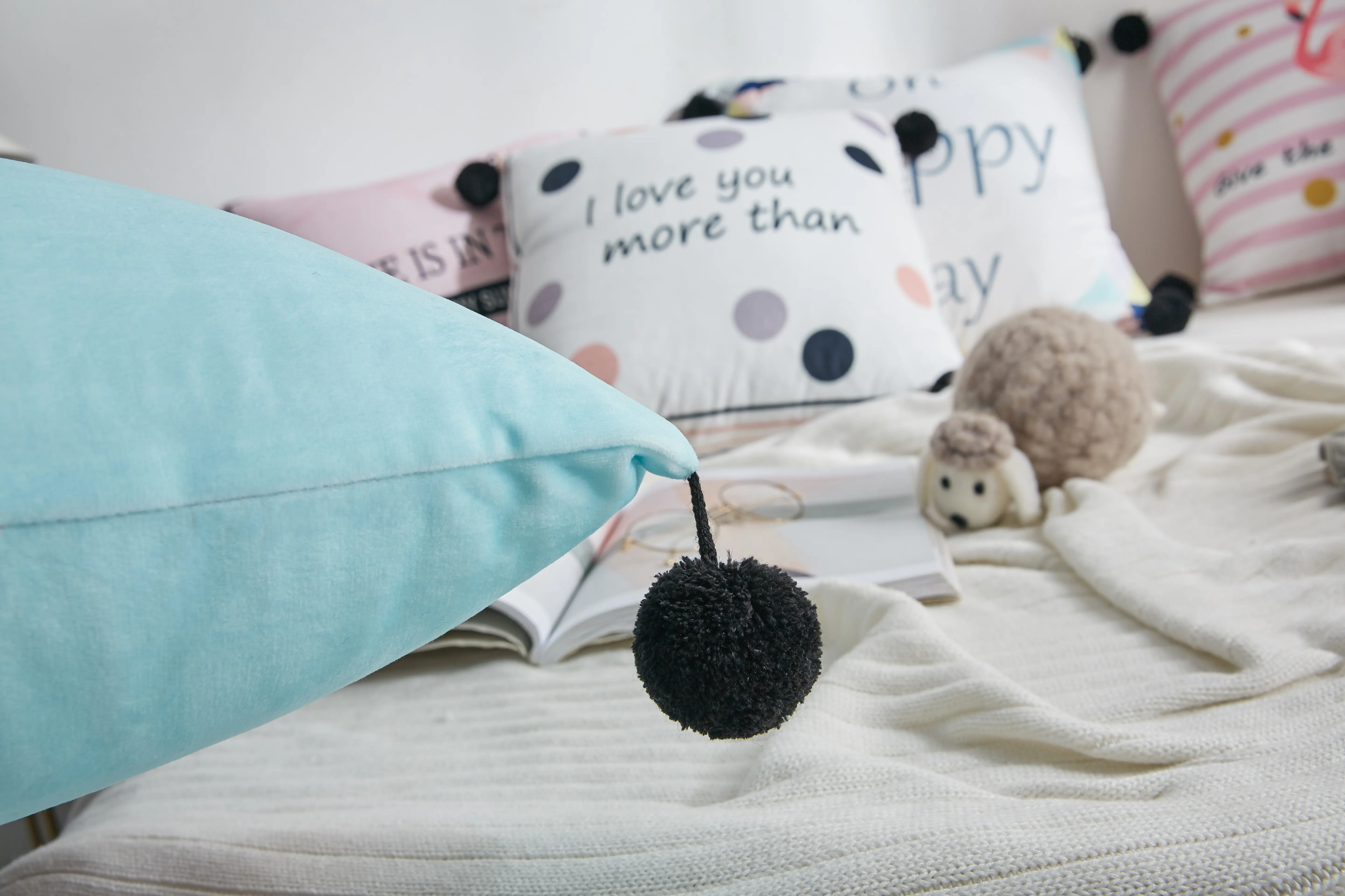 Фламинго квадратная подушка меховой шар Двусторонняя цифровая печать кристалл