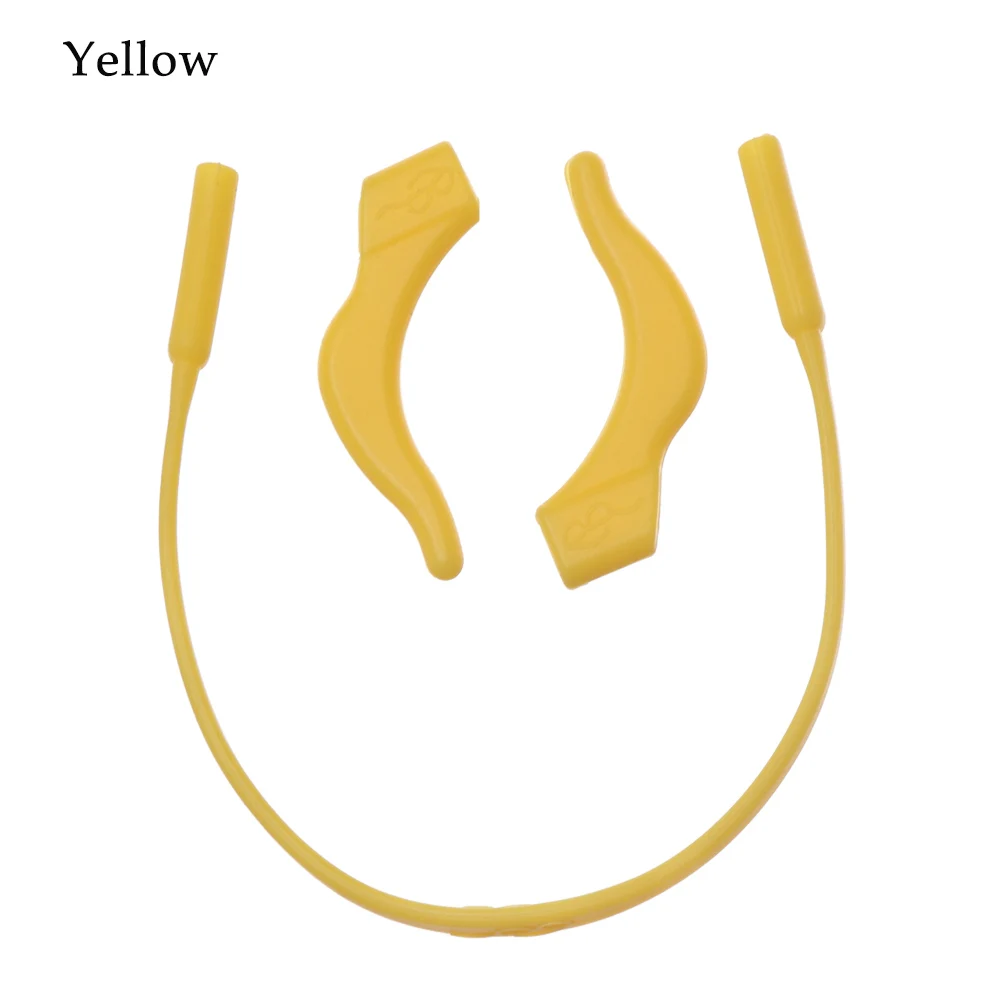 yellow 1 комплект, детские силиконовые очки, ремешок, ушные крючки, шнурок для очков, очки на веревке, держатель, спортивные очки, аксессуары, новинка - Цвет: yellow
