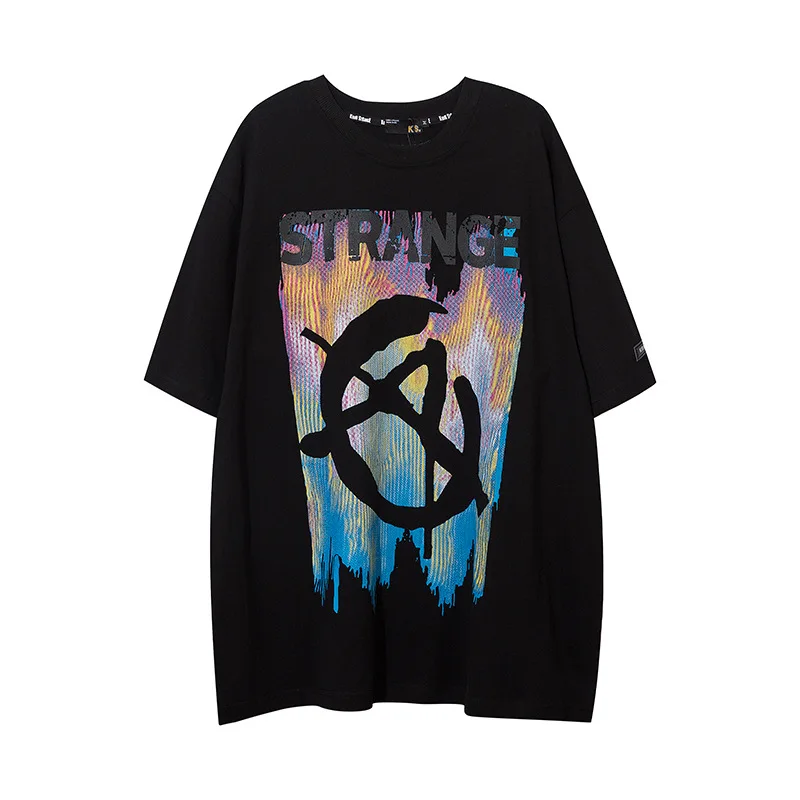 

2021 Summer Men's New T-shirts Oversize Style Letter Gradient Printing Tshirt High Street Hip Hop Short Sleeve T-shirt For Man