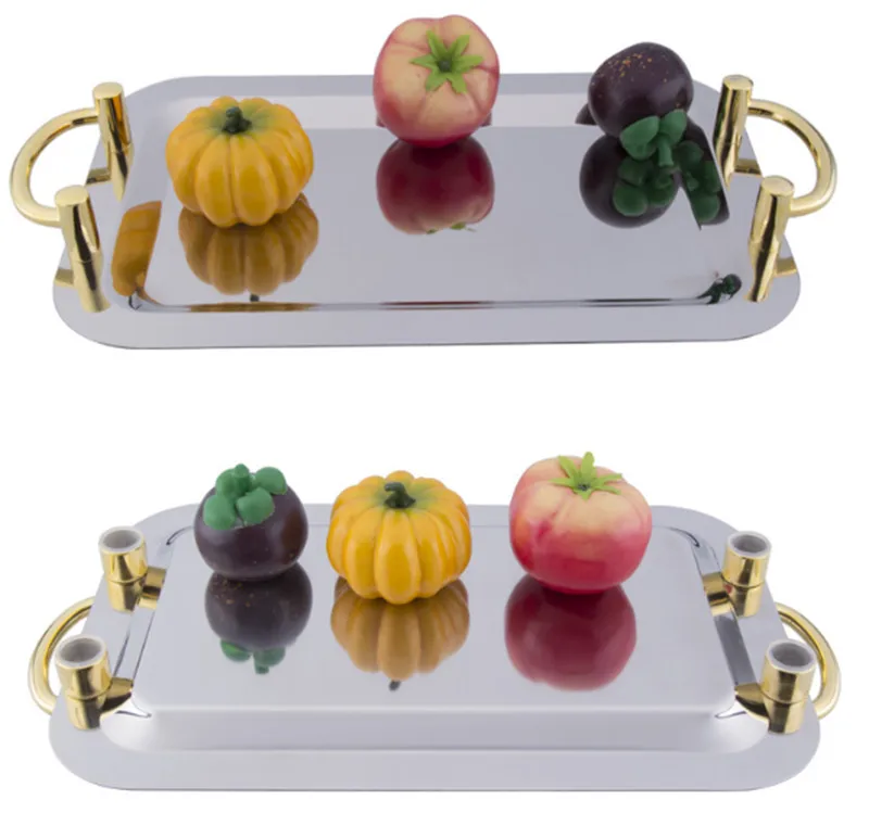 Нержавеющая стальная зеркальная пластина с ушками тарелка для фруктов и конфет