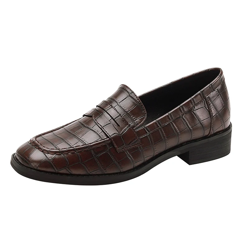 Туфли женские из искусственной кожи на плоской подошве квадратный носок без