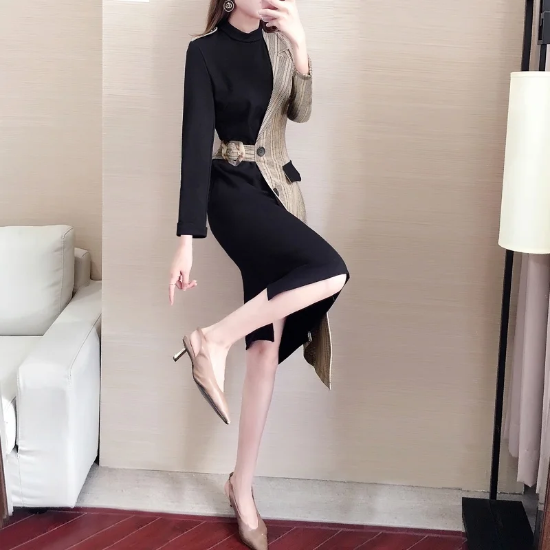 

Прямое стильное стройнящее женское осеннее платье 2021, одежда для богини во французском стиле