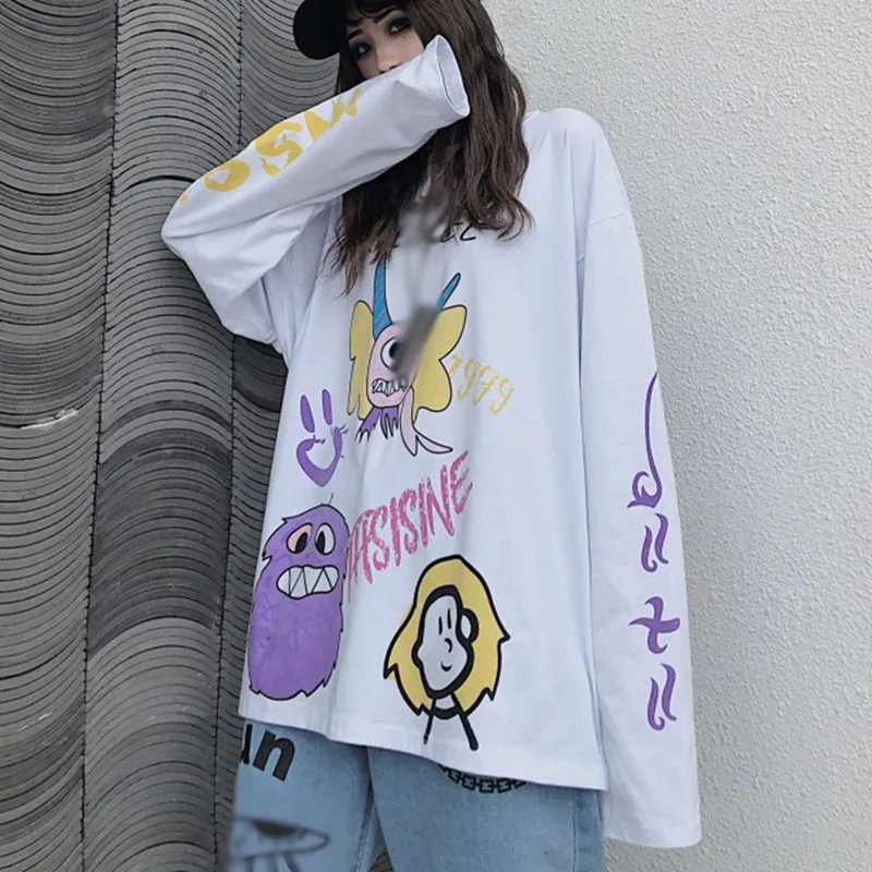

2020 New Fashion Women's New Tops Loose Cartoon Print Top White T-shirt