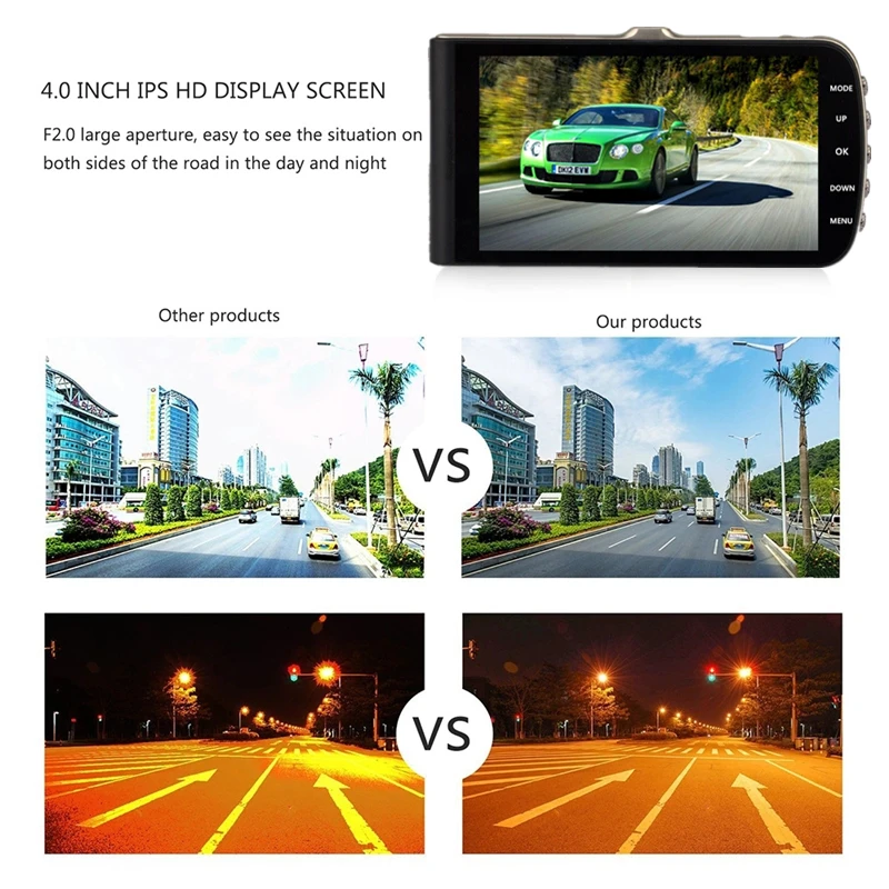 Odare Full HD 1080P 4 0 дюймов ips экран двойной объектив Автомобильный видеорегистратор