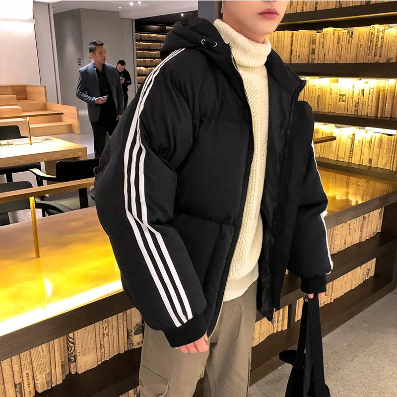 Pure cotton men's winter new super fire ins trend youth hooded thickened plus velvet jacket bread jacket warm jacket