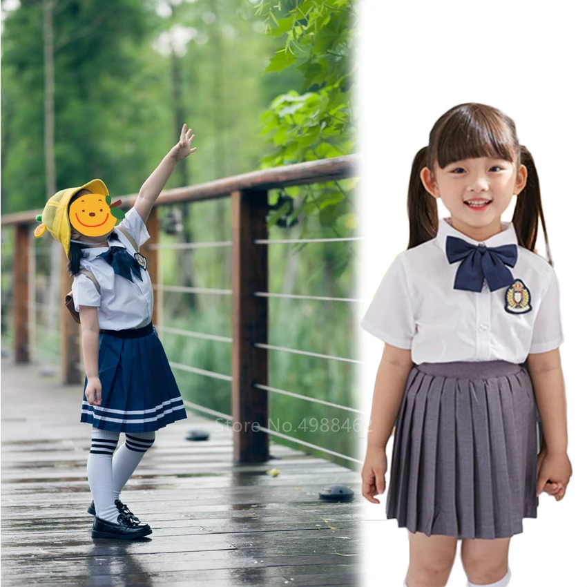 

4Pcs Kids Japanese School Uniform Baby Boys Girls Kindergarten Graduation Shirt Plested Skirt Stage Performance Korean Outfits