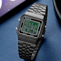 new sports electronic watch mens retro 50m waterproof fashion hand up lamp world map personality steel band watches 500