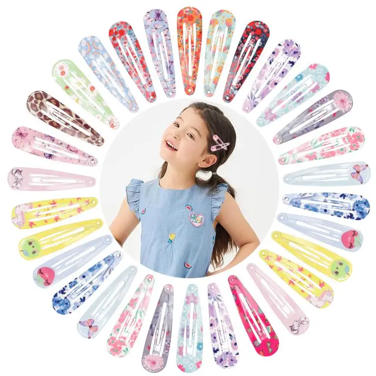 

40pcs/set High Quality Printing Snap Hair Clips for Kids Solid Matel hairpins Colour Baby BB Girls Hair accessories Headwear