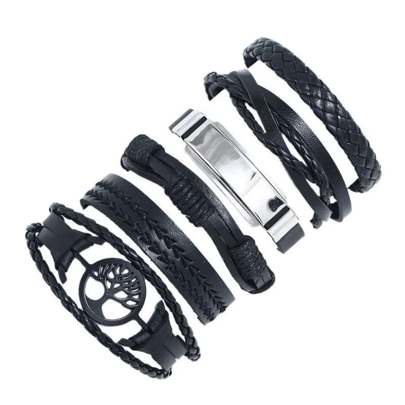 

AJC Vintage braided leather bracelet hand alloy accessories men's DIY combination bracelet set