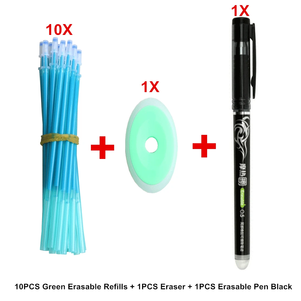 12Pcs Green Set 3/12/20/набор стираемых ручек, набор гелевых чернил 0,5 мм, Волшебная гелевая ручка, канцелярские принадлежности для офиса, школьные принадлежности, подарки, синие, черные, красные чернила, стираемая ручка - Цвет: 12Pcs Green Set