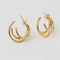 pvd plated stainless steel jewelry multi layer c hoop earring wholesale for women