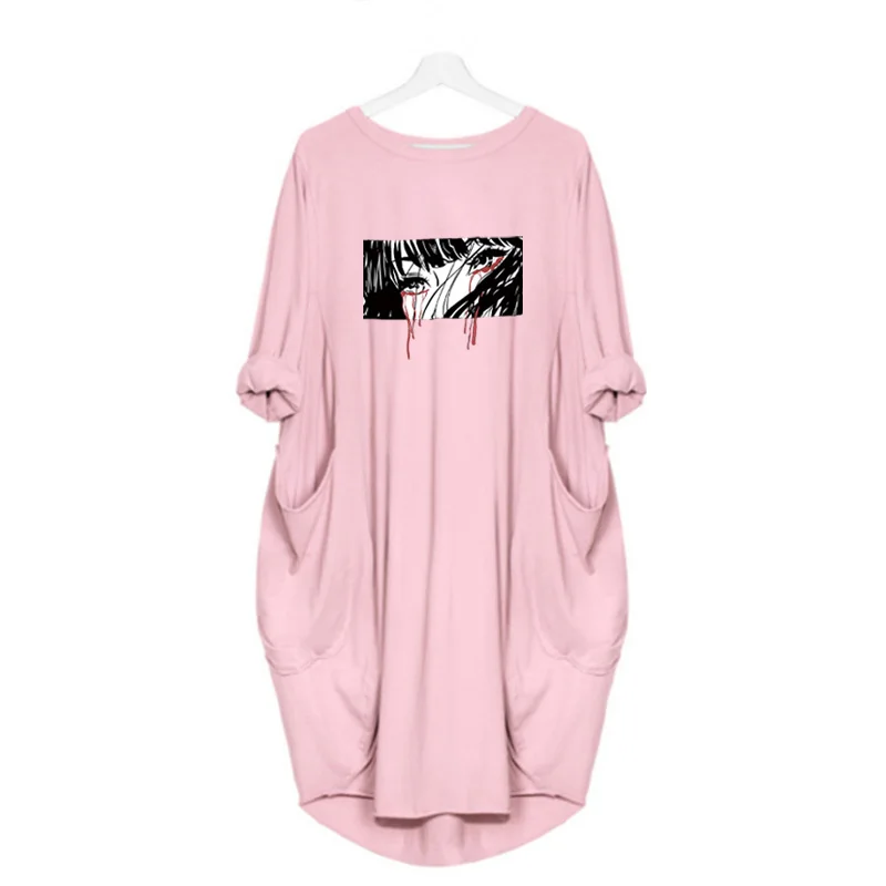 

Loose Dresses Plus Size Women Cartoon Print Casual Vintage Harajuku Autumn Spring Long Sleeve Pocket Beach Party Vestidos Robes