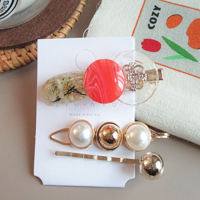 

Korea Fashion Metal Hairpins Imitiation Pearl Colorful Beads Hair Clips Hairstyle Design Accessories Hair Styling Tool