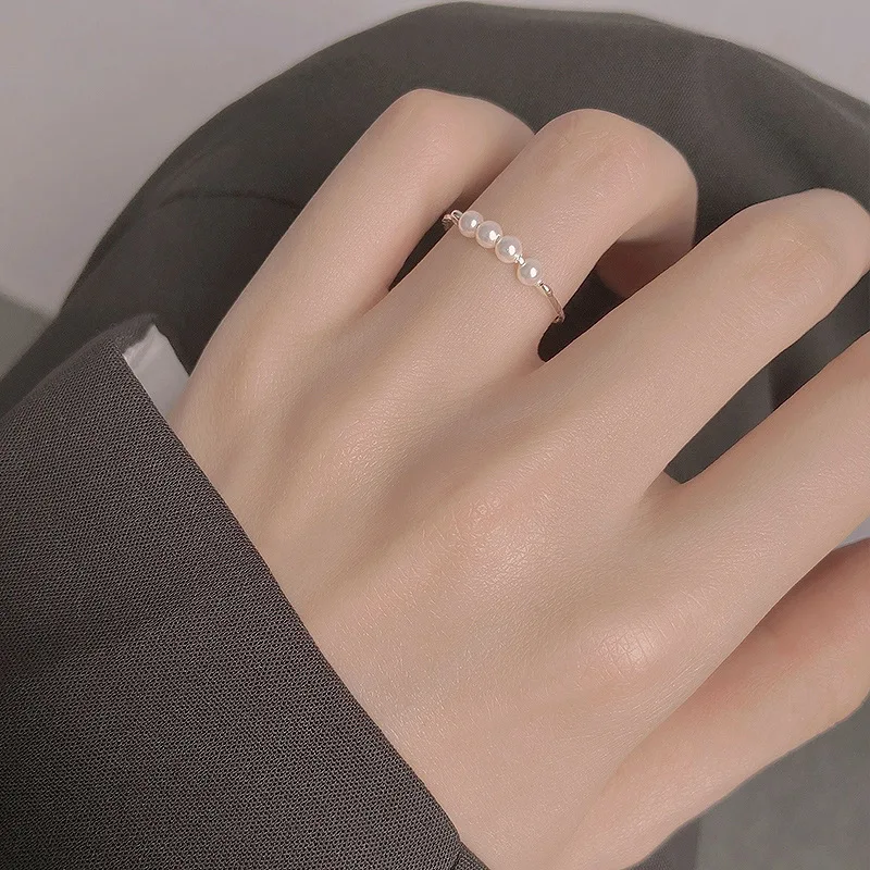

FMILY Minimalist 925 Sterling Silver Geometric Pearl Ring Fashion All-match Exquisite Jewelry for Girlfriend Gifts