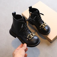 girls tide boots black classic autumn winter children ankle boots rubber anti slippery fashion ins hot kids shoes metal chains