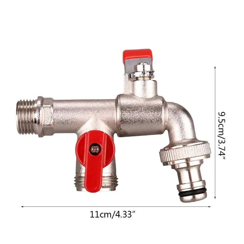 

39XA 90 Degree Double Valve Water Tap Durable Brass Manual Adjust Faucet for Home Outdoor Garden Tools