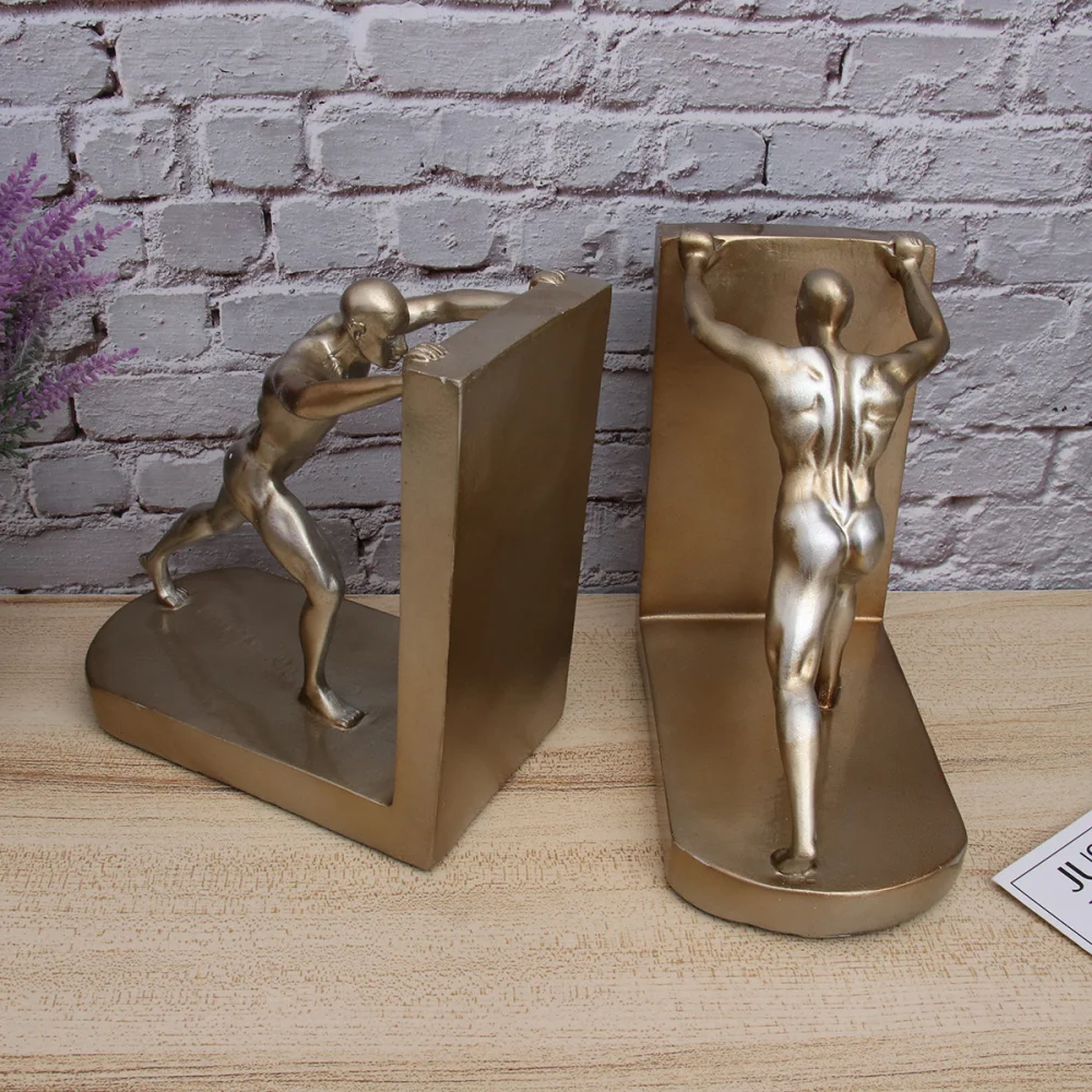 

1 Pair Vintage Bookends Creative Sports Man Push Book Stand Home Office Decoration Desktop Ornaments (Golden)