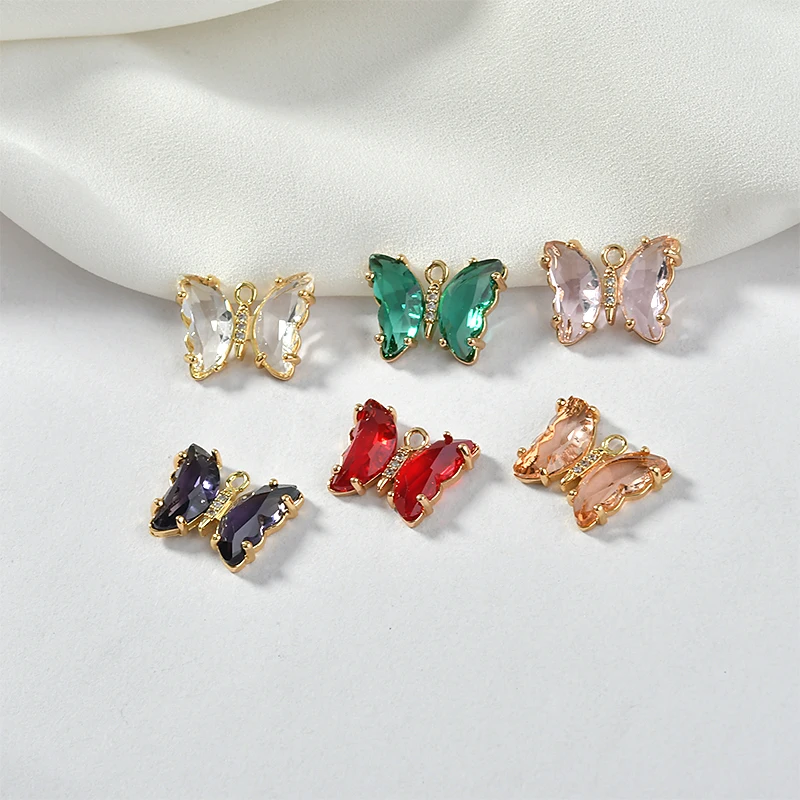 Поддерживает цвет медный Кристалл Циркон Одиночная вешалка кулон Бабочка DIY