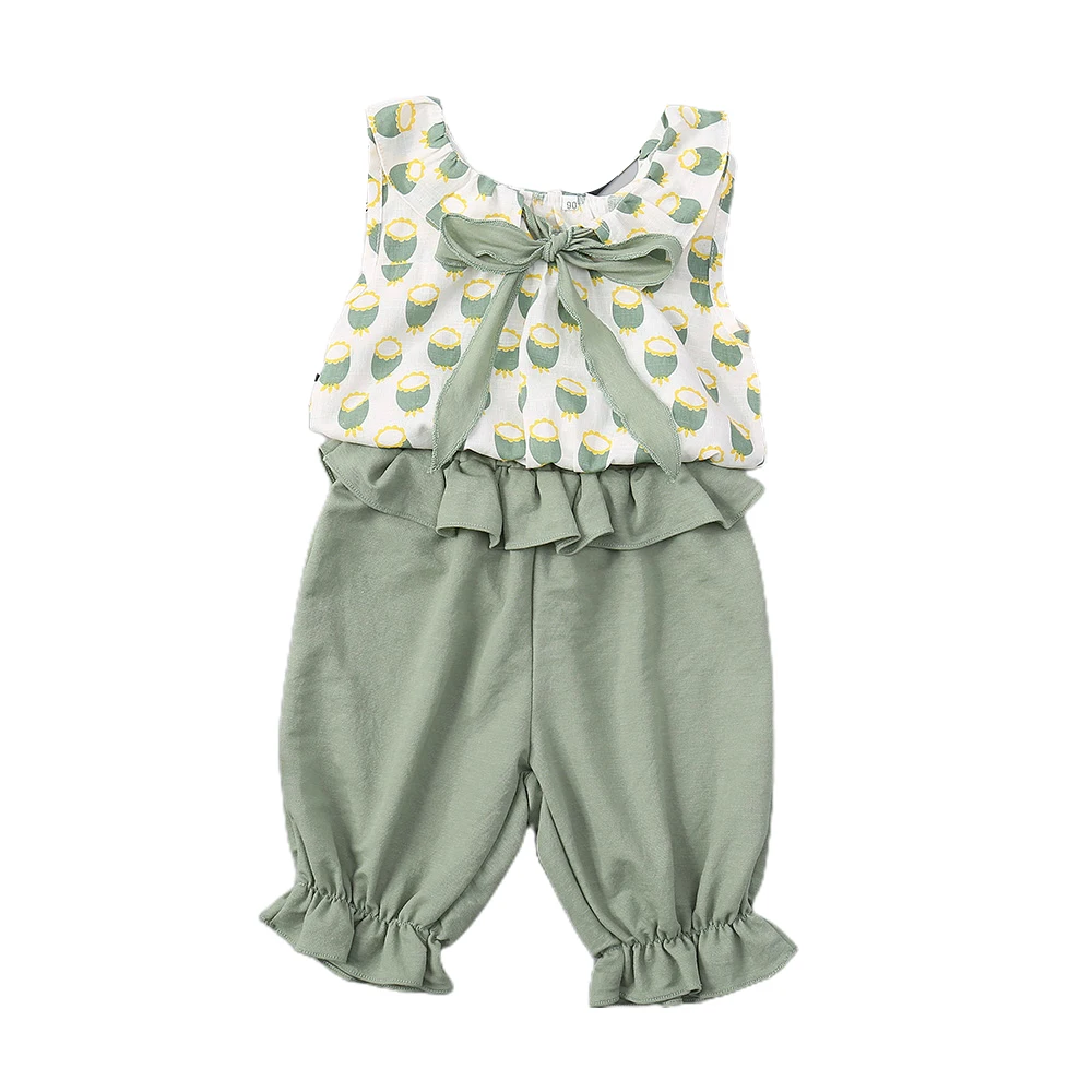 

Комплект из двух предметов, комплекты детской одежды, одежда для девочек, с бантом, платье-жилет с принтом и штаны с оборками комплект От 1 до ...