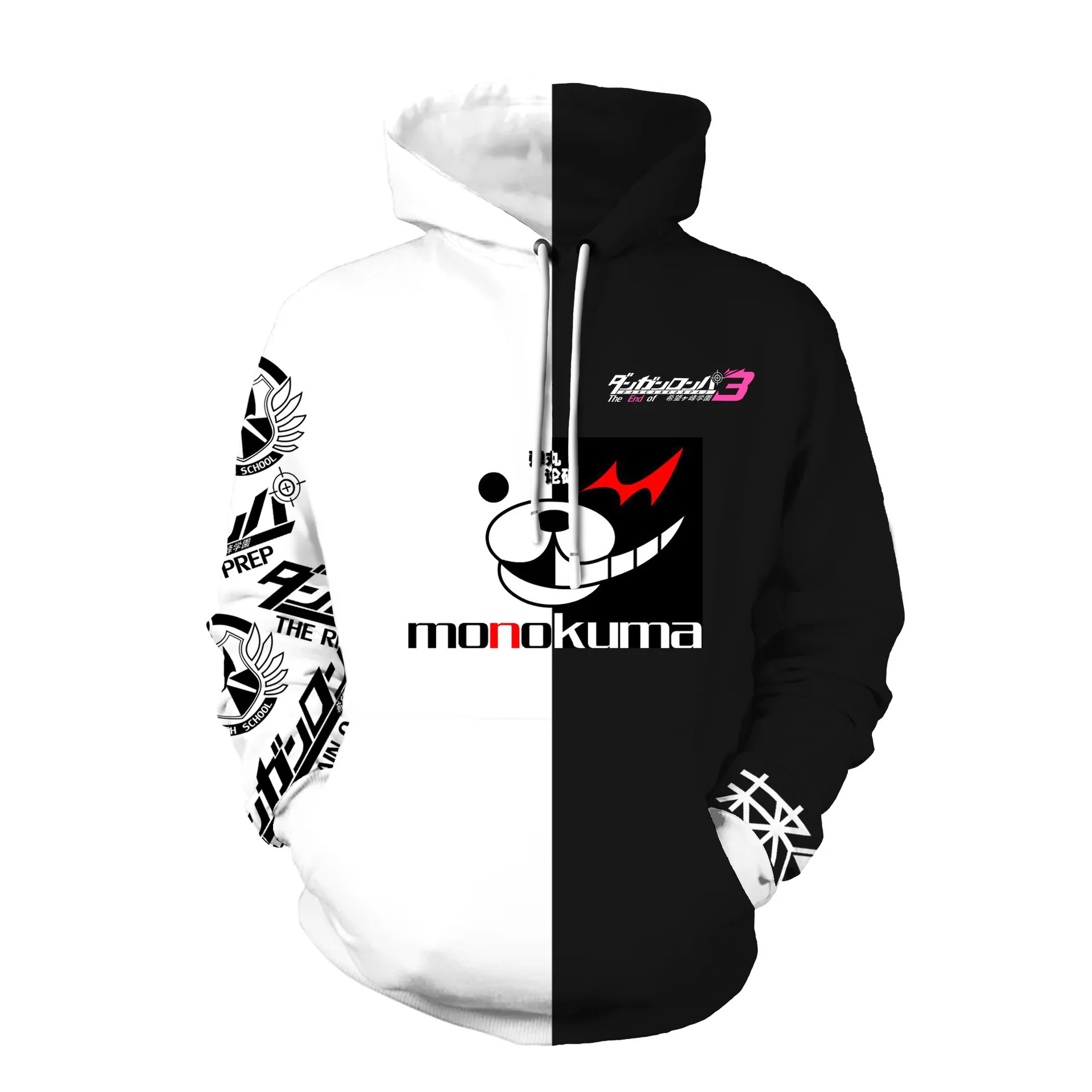 Аниме danganronpa Косплей Монокума костюм унисекс 3D толстовка черного цвета с