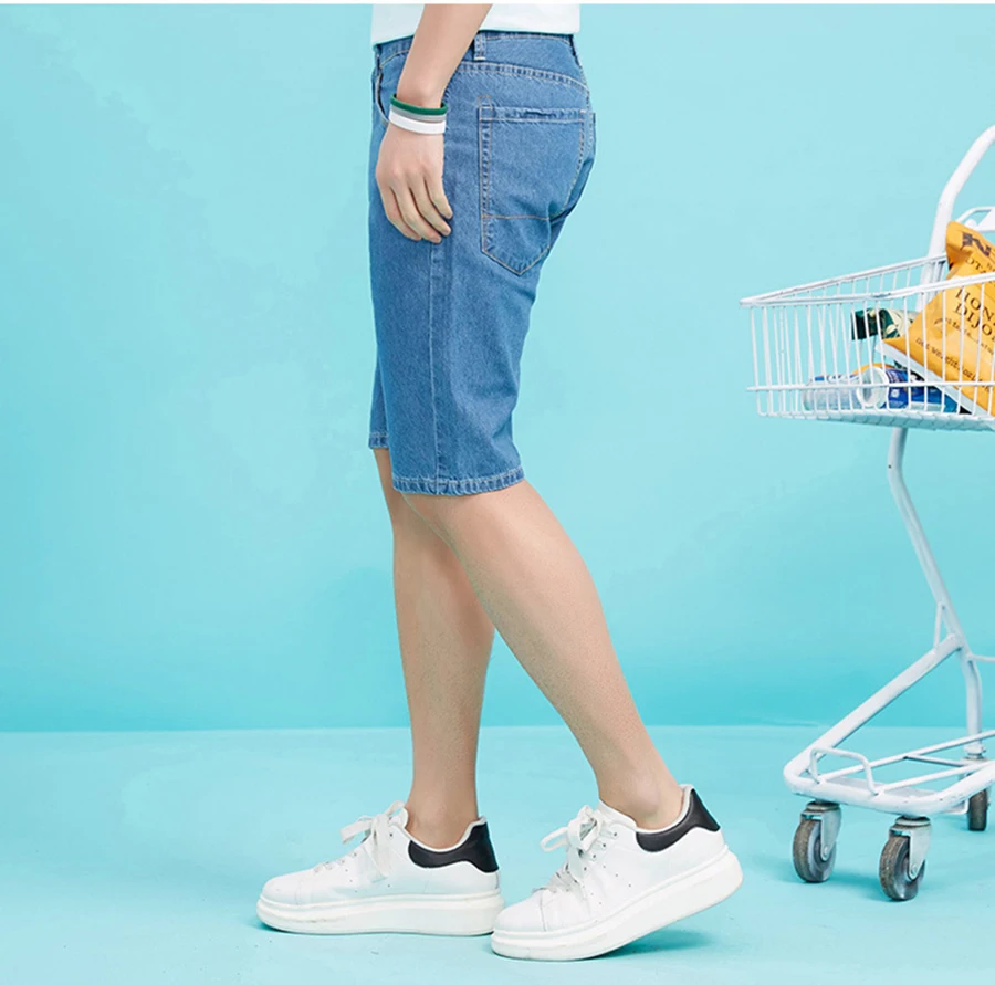 Хлопковые мужские джинсовые шорты летние тонкие Модные Стрейчевые до колена