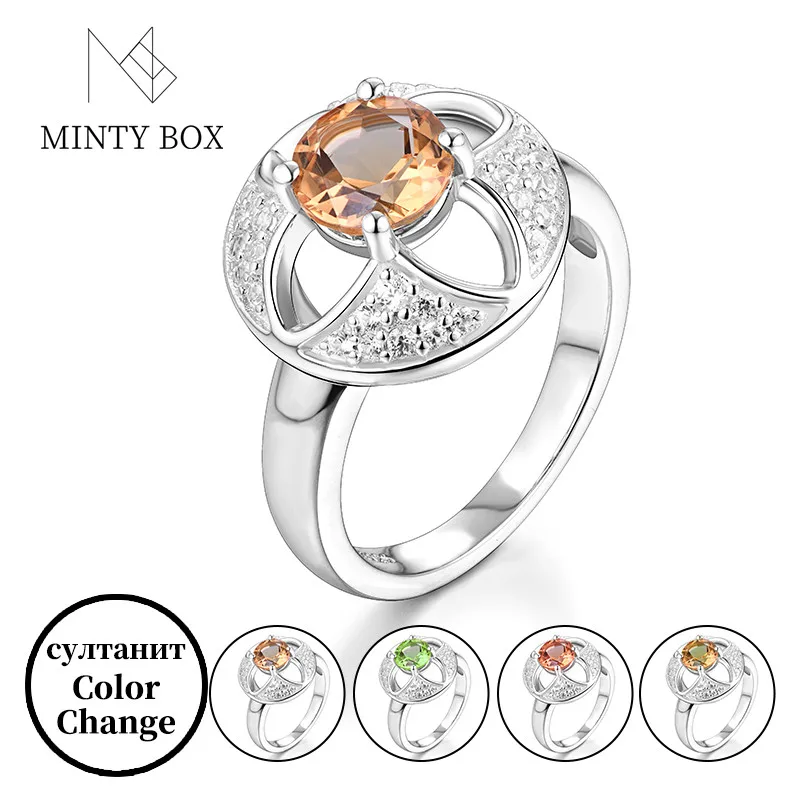 Mintybox 925 Sterling Silver Zultanite Gemstone Ring for Women Created Color Change Stone Ring Wedding Engagement Party Ring  - buy with discount