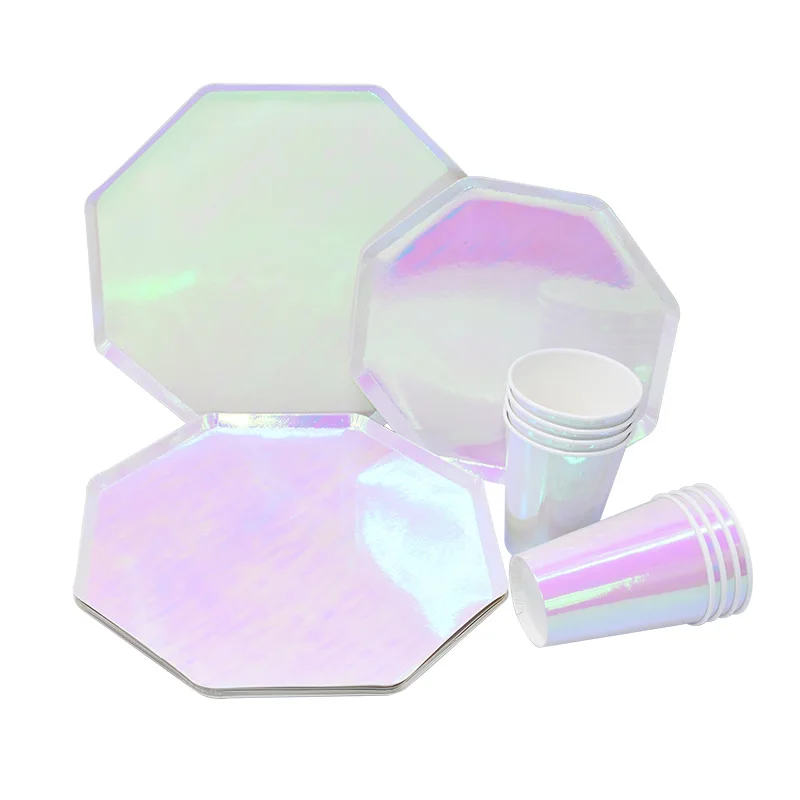 Party Disposable Tableware Laser Paper Cups Plates for Wedding Birthday Baby Shower Festival Banquet Tableware Party Supplies
