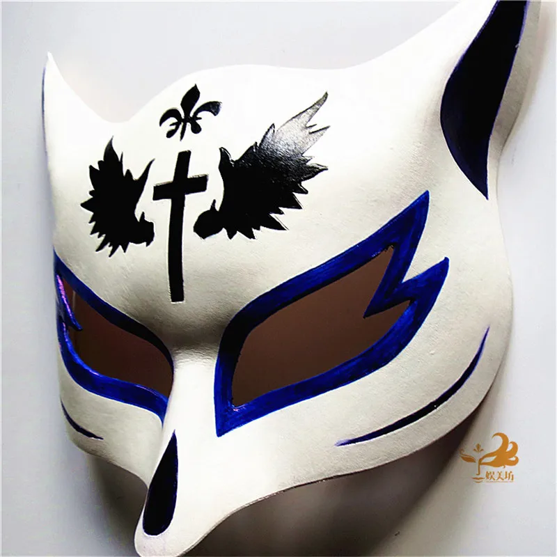 

2019 New Handmade Cowhide Japanese Fox Mask Carnival Masquerade Halloween Cosplay Props Dress up Half Face Mask 2 Colors