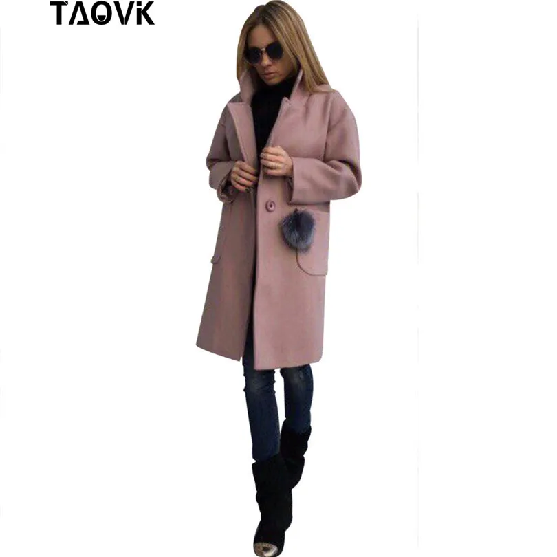 TAOVK женское длинное пальто с длинным рукавом отворотом меховыми шариками карманы