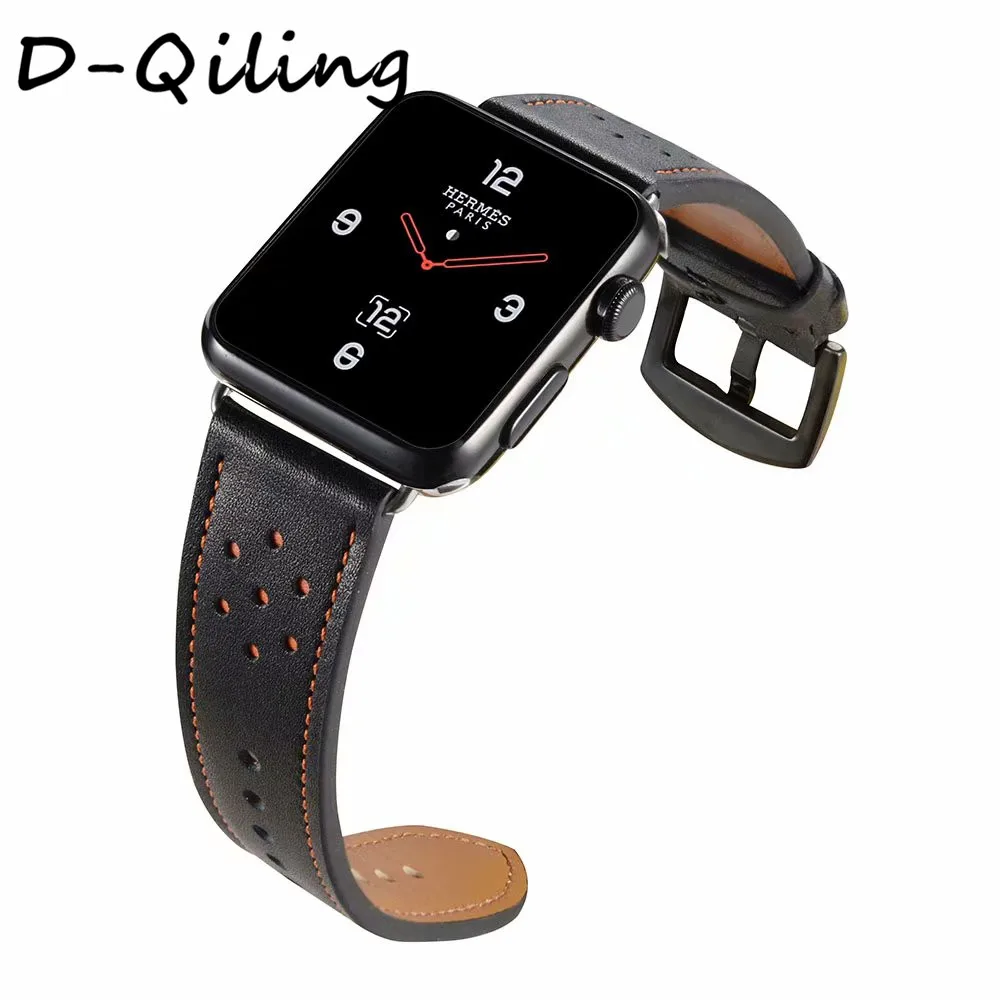 D Qiling многоярусная кожаная Петля для apple watch band 42 мм 38 40 44 Iwatch strap series 5 4 3 2 1|Ремешки