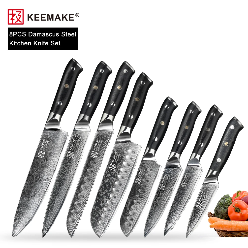 

KEEMAKE Kitchen Knives 1-8PCS/Set Utility Chef's Slicing Kitchen Tools High Carbon Damascus Steel Paring Peeling Knife Cutter