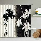 Европейская и американская винтажная занавеска для душа с растениями и цветами, черно-белая занавеска с лилией для ванной, водонепроницаемые занавески, украшение для дома