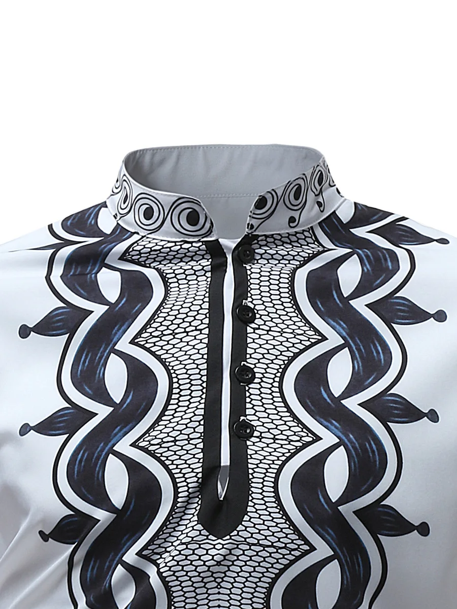 Men's African Stand-up Collar 4 Bottons Ethnic Shirt Printing Long-Sleeved Style For Outdoor Casual Daily Clothing | Тематическая