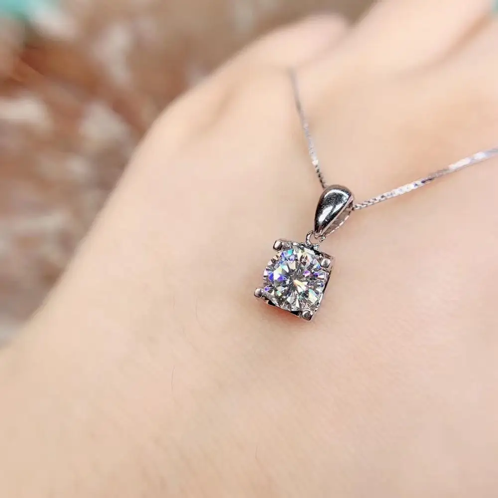 Круглые серебряные подвески Moissanite 1 CT D VVS роскошное ожерелье Weding для