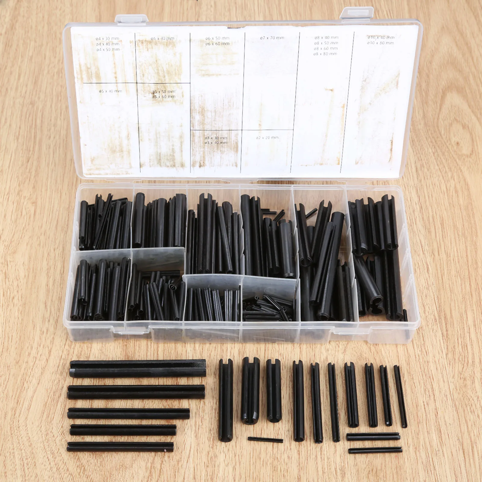 

450pcs Steel Split Spring Dowel Tension Roll Hollow Pin Assortment Kit Fastener Accessory Set Fasteners