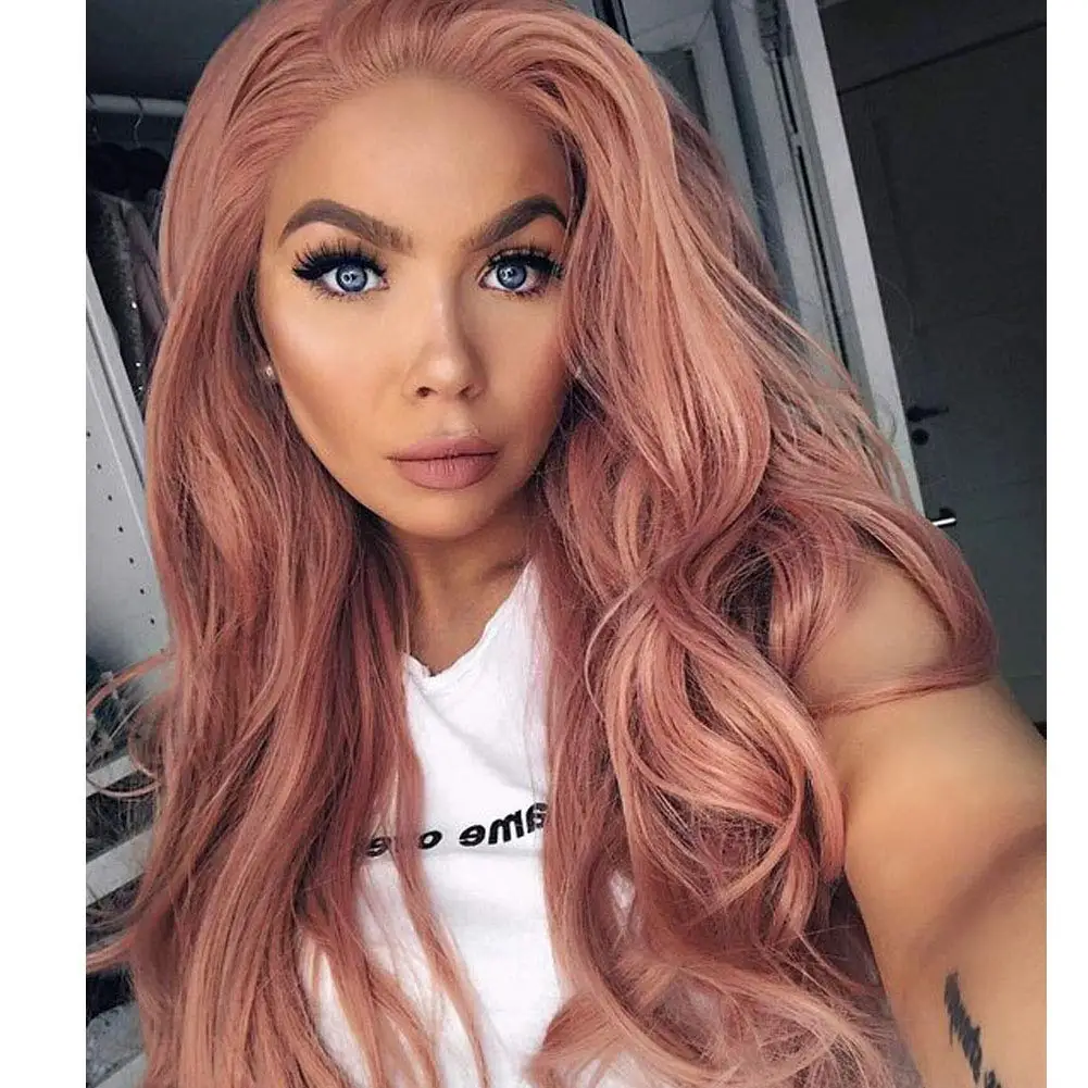Розовый Синтетический Синтетические волосы на кружеве парик Длинные волны