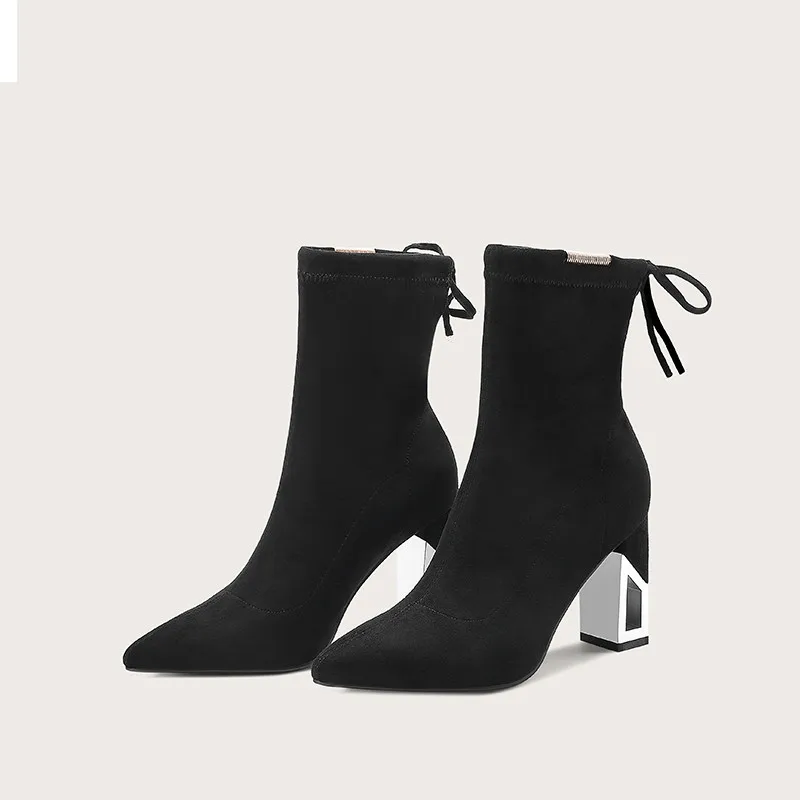 Новое поступление 2020 женские ботильоны MEMUNIA однотонные Осенние эластичные