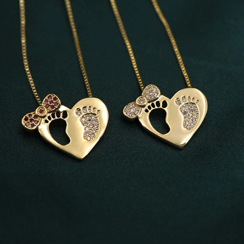 Ожерелье с кулоном в виде следов ребенка для женщин милая цепочка золотого цвета