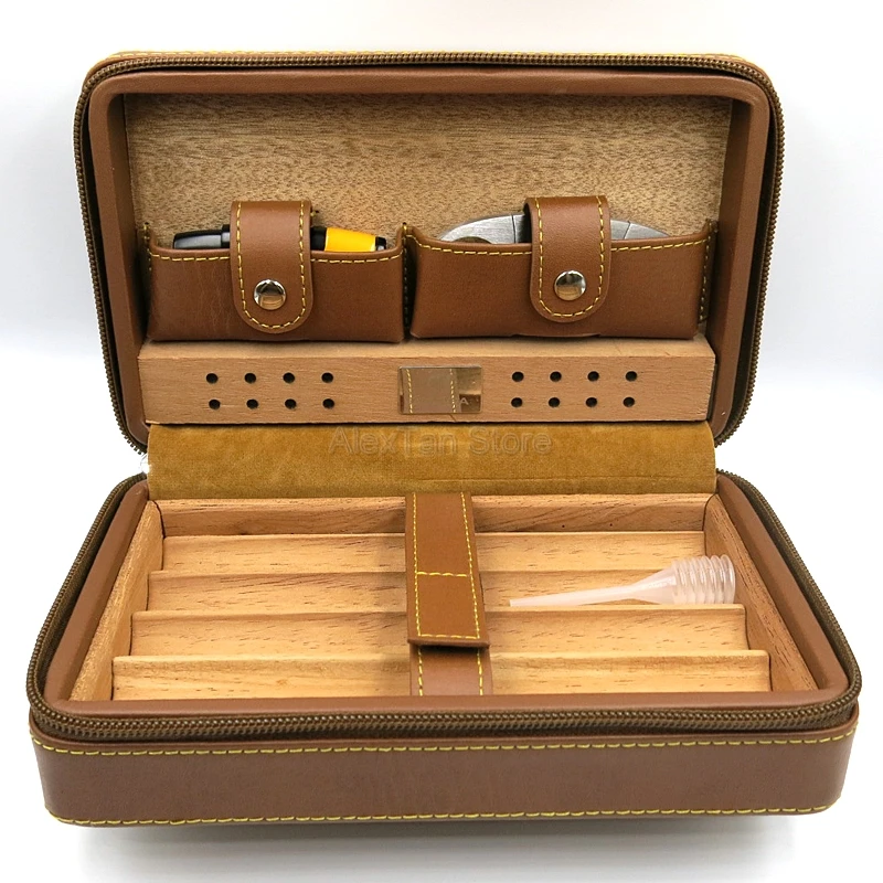 Чехол для сигар от бренда COHIBA, портативный, из испанского кедра, дерева, хьюмидор, кожа, для путешествий, с увлажнителем, зажигалка, резак
