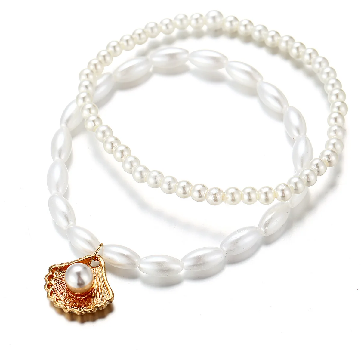 

Double Layer Baroque Vintage Pearl Anklet with Gold Shell Pendant Anklets Bracelets For Girls Jewelry