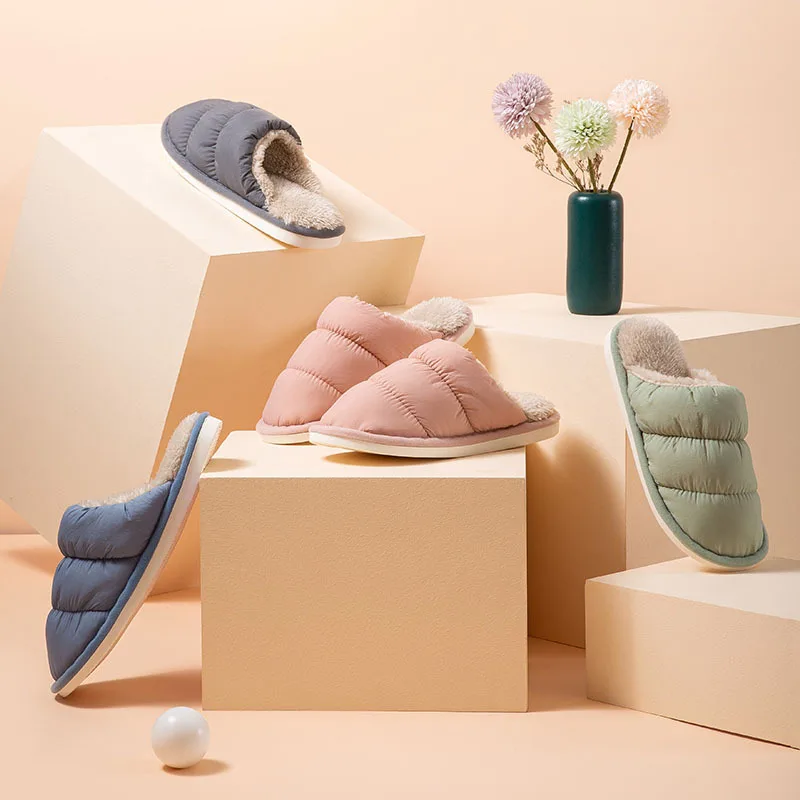 

Simple Solid Color Fashion Soft Home Down Warm Slippers for Men and Women Floor Mopping