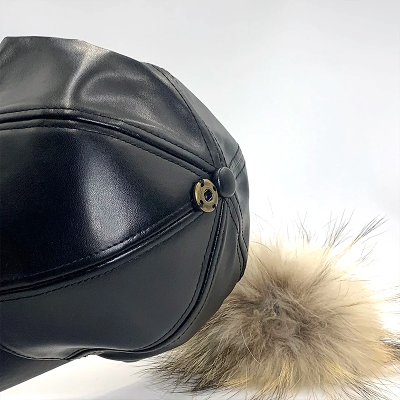 Бейсболка со съемным меховым помпоном кожаная кепка повседневная высокого
