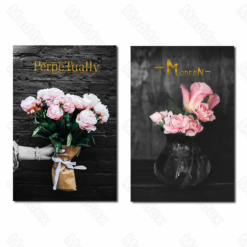 

Waterproof Ink Modern Rose Color Rose Flower Bouquet Vase Flower Arrangement Creative Girl Heart Dormitory Decoration Painting