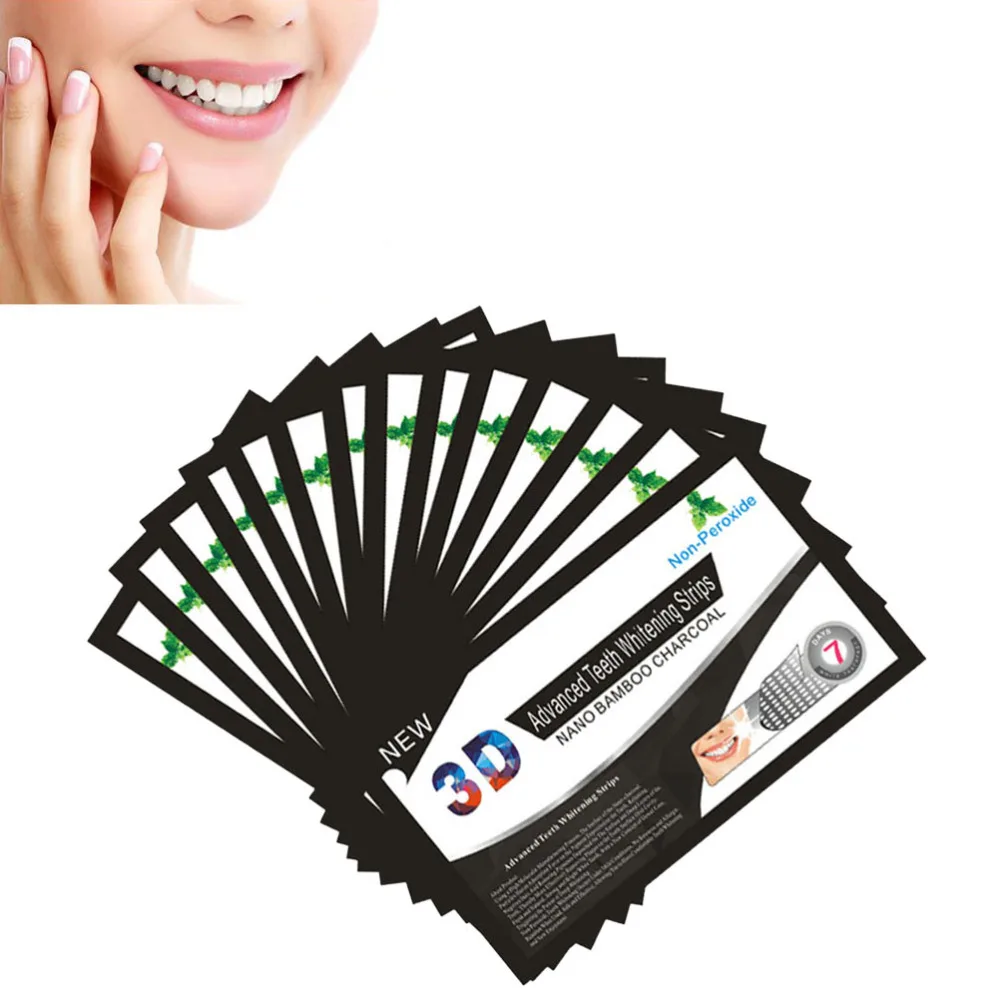 

28 Pair of Teeth Whitening Strips Bamboo Charcoal Mint Non Peroxide 3D Tooth Whiter for Woman Couple Men