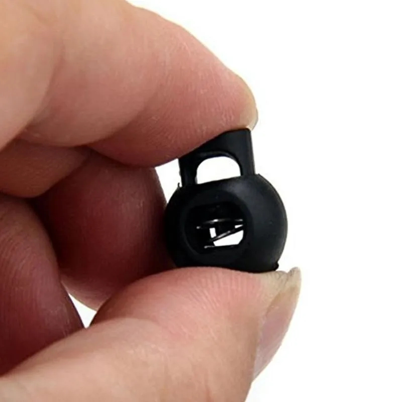 

15*19mm Spring Loaded Plastic Round Toggle Stopper Cord Locks End Nylon Round Bead Plastic Drawstring Buckle Single Hole Spring