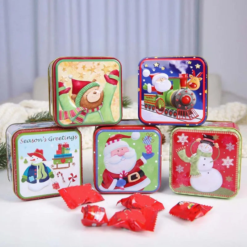 Рождественская квадратная мультфильм конфеты банку хранения коробка жестяная