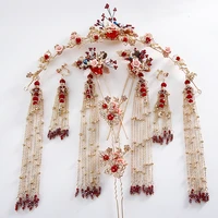 2019 new chinese red beads wedding bride headdress gold costume complete set brides hair accessories