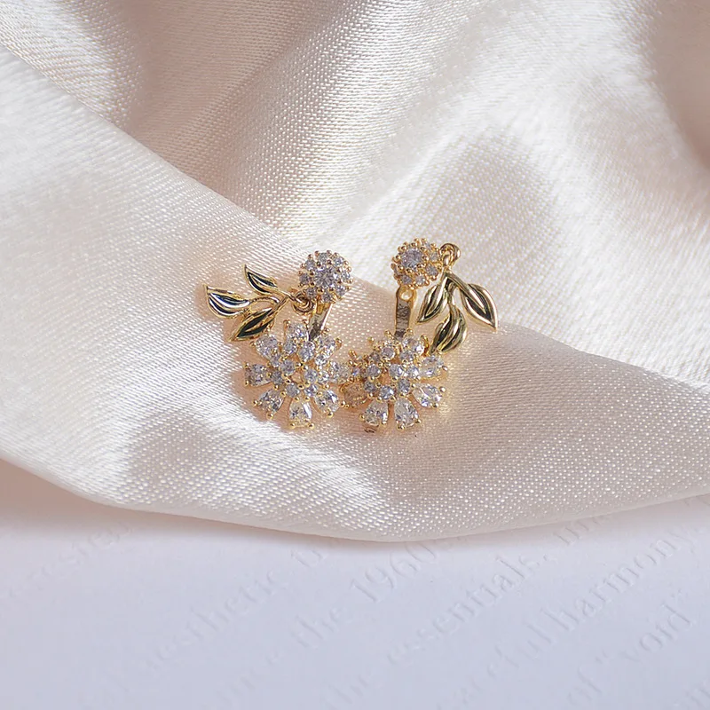 

Серьги с листьями из настоящего золота 14 карат, с микро-инкрустацией из циркония, простые, серьги на каждый день