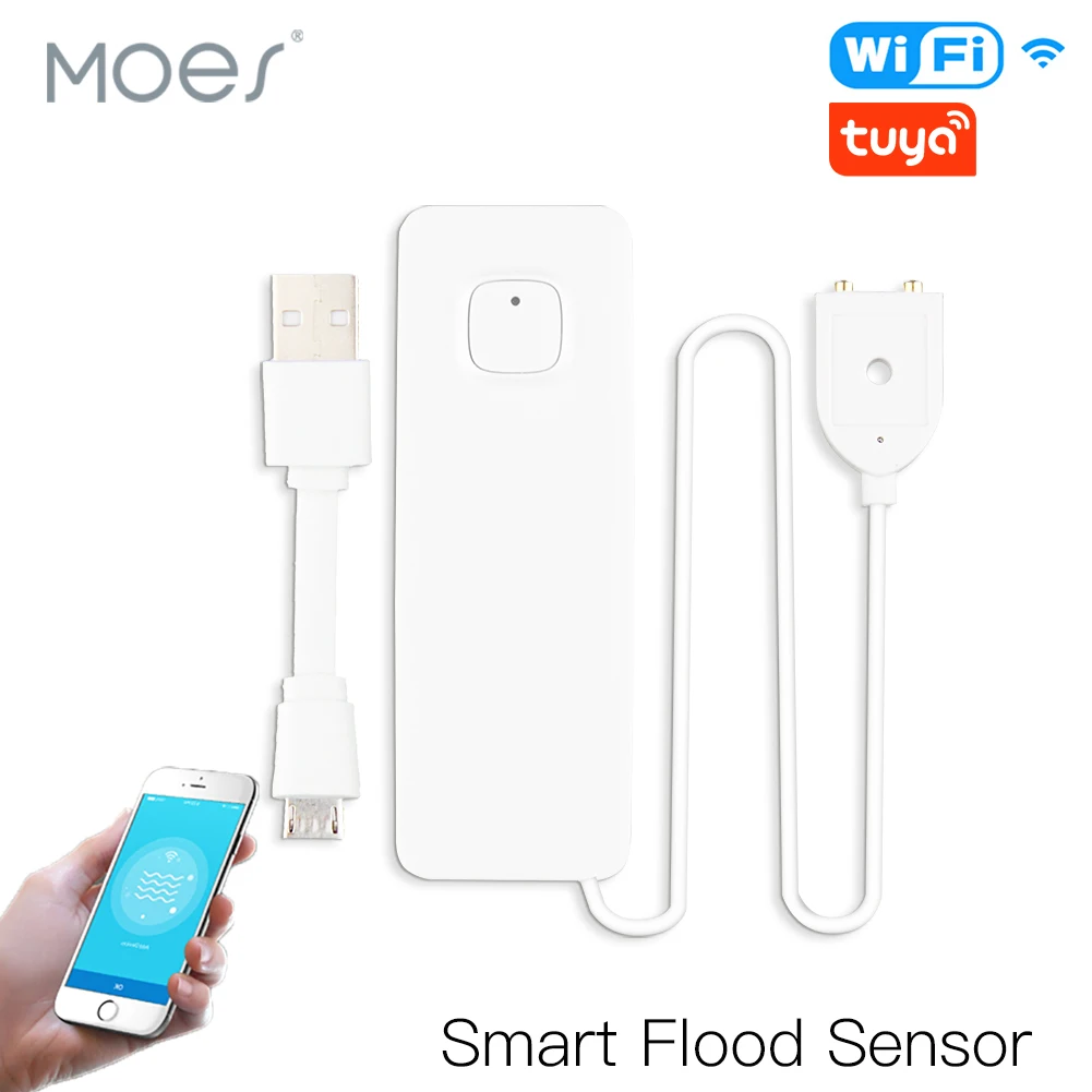 WiFi Smart Flood Sensor Water Leakage Detector Flood Overflow Alert Security Alarm System Tuya/Smart Life App Remote Control