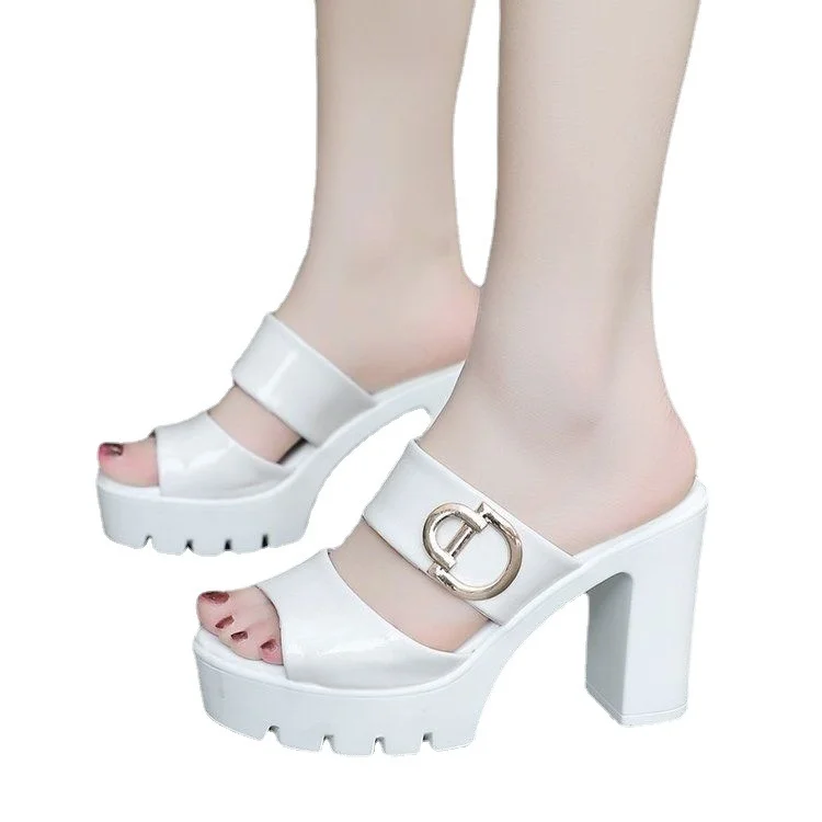 

High heeled slippers women's summer wear 2021 new thick heeled women's shoes fashion thick soled waterproof platform